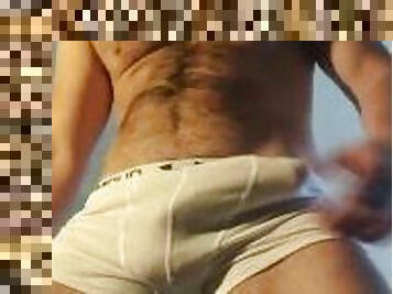 moustache Dad Topbear6 showing off in white underwear