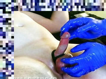 21 minutes of intense edging and orgasm denial tiny straight submissive cock with latex gloves