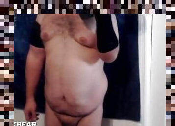 Naked Chubby Bear Exercises Muscles w/ Small Micro Cock Out (Real)