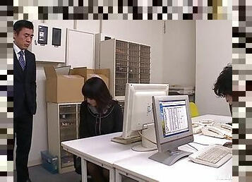 Japanese office girl gets her fur burger licked and dicked