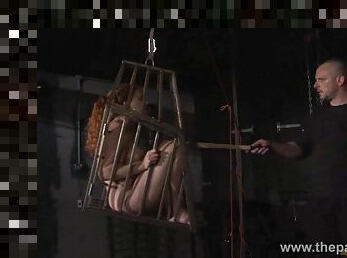 Submissive Isabel Deans cage fetish and bastinado