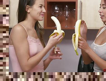 Charlie Red and her redhead best friend eat a banana and have sex
