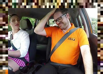 Car Instructor Fucks Brunette BBW Wet Pussy in Car