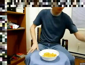 Teen jerks off into his cereal and eats it