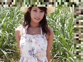 Nasty Japanese girl licks a man's ass & sucks his dick outdoors