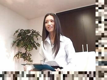 Sexy Aino Kishi masturbates on a desk as he watches