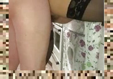 Fucked a neighbor with a hairy pussy in the kitchen