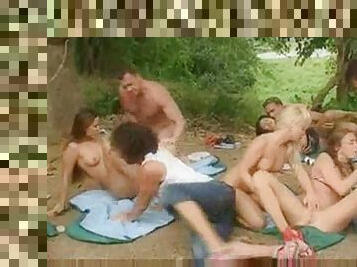 Russian student party outdoors with fucking