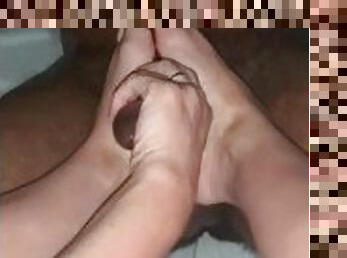 Cute lil feet stroking my boyfriends cock!