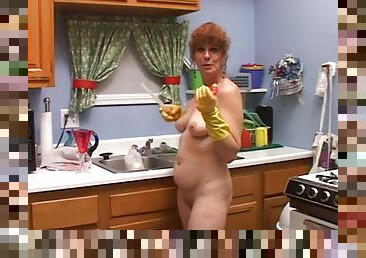 Dildo squirting milk all over the redheaded milf