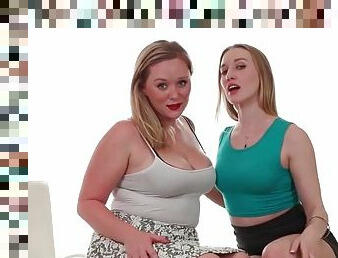 Curvy cutie on the casting couch for lesbian sex