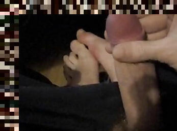 Teen boy jerks off and cum on feet 