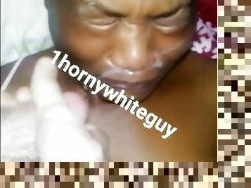 REMASTERED - Horny white guy gives sexy ebony Haitian MILF facial