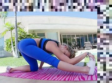 Mia malkova stretches out outside in a sexy workout outfit