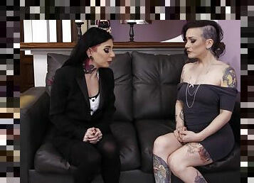 Inked goth chick greedily sucks and rides a BBC