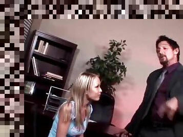 Nasty Jessica Moore gets pounded in both holes in an office