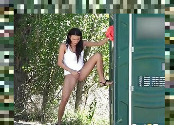 Bursting bladder girl pees in public