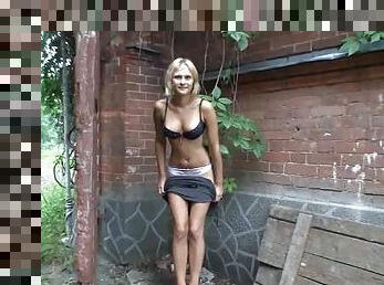 Naughty Blonde Goes For a Walk and an Orgasm