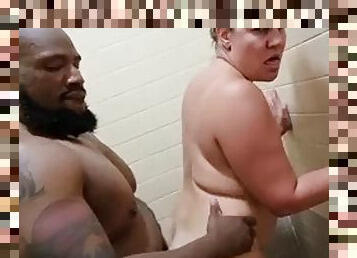 Hotwife in risky public interracial sex in the shower