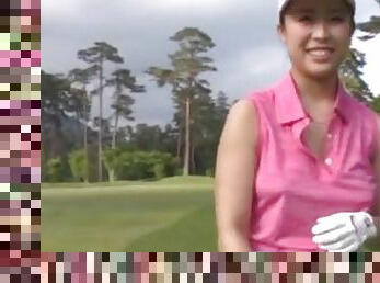 Asian girl with big tits finally gets to play golf naked