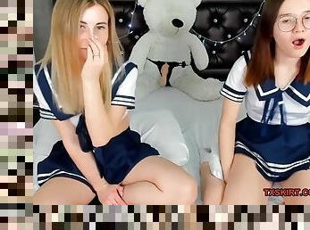Double cute students on webcam