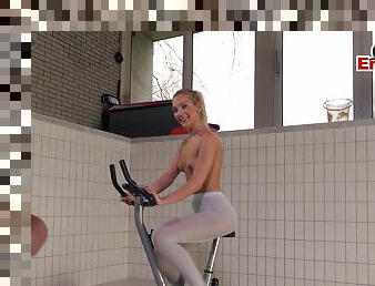 german blonde fitness teen in white pantyhose fuck in nylons