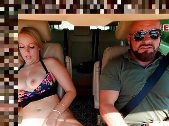 German skinny blonde teen bitch pick up for car sex in holiday