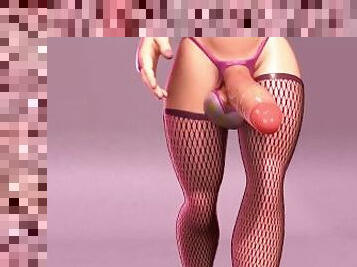 3D Futanari beautiful blond Princess Big Dick walking by Shadow Ball