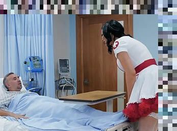 Nasty nurse in a miniskirt Jasmine Jae rides her patient to get well