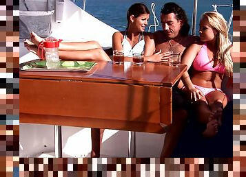 Threesome on the boat is amazing adventure for pretty Jessica Moore