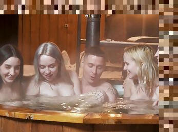 Rough group dicking in a jacuzzi with Eva Tender and Lisa Nixon