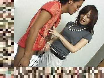 Japanese brunette moans while getting pleasured by her hubby