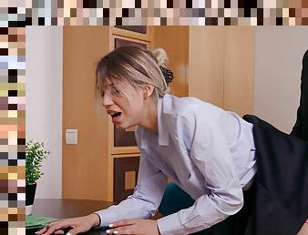Elena Vedem enjoys during sex in doggy style in the office