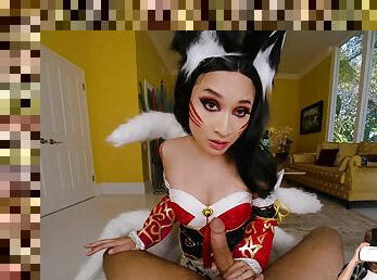 Avery Black as hot fox with nine tails Ahri - League of Legends XXX Parody