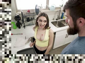 Trimmed pussy Sera Ryder gets undressed and fucked in the kitchen