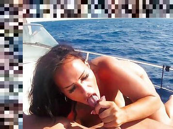 German amateur outdoor sex on a boat with big tits slut