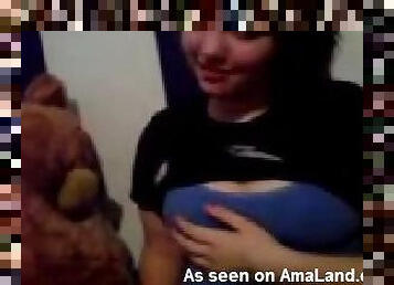 Cute emo girl is teasing her nipples and playing with Teddy