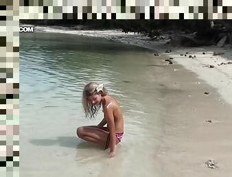 Slim Russian chick gets fucked on the beach in Thailand