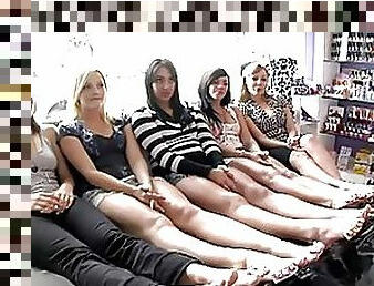 Slutty Strippers Prepare Feet For Footjobs!