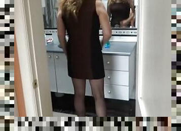 I dress in erotic lingerie to masturbate in front of my stepson jerking off