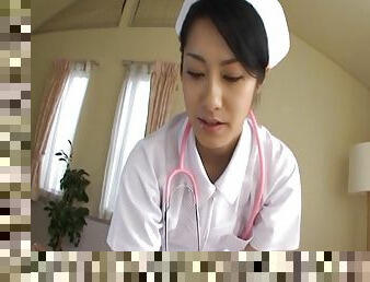 Alluring Asian nurse gives a blowjob to a horny patient