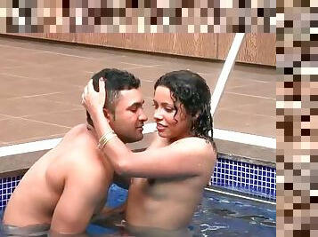 Passionate Thais rides big hard cock in indoor pool