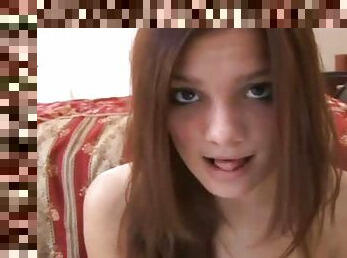 Adorable brunette teen Nadia flaunting her delicious looking pussy