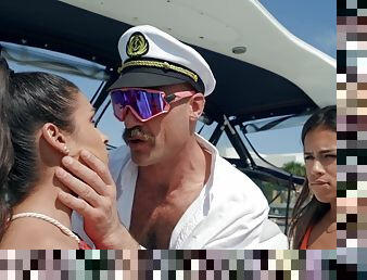 Nude beauties spice things up during boat trip with threesome