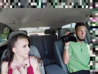 Kharlie Stone gets her pussy fucked by a taxi driver in the car