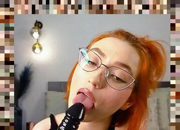 Ginger Deepthroats BBC and sucks big dick deep down her throat