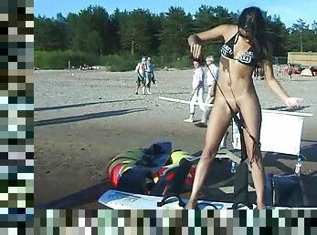 nudist, avalik, amatöör, beibed, rannas, naljakas