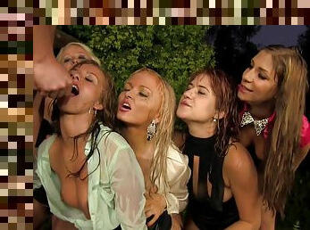 Hardcore group action with pissing babes