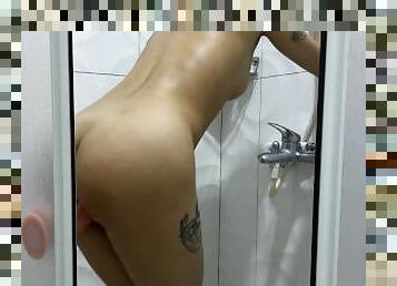 Hardest fuck to get orgasm with dildo in shower