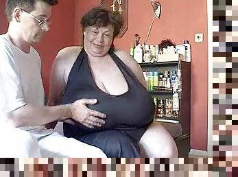 Super fat granny showing her super huge tits